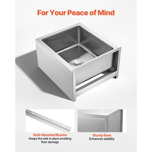 Lavandino per Mop da Pavimento 22 X 19 X 12 Pollici con Finitura Satinata, in Acciaio Inox 304, con Filtro a Foro Singolo e Staffa a Parete per Uso in Laboratorio - Product Image 6