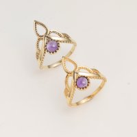 Bague en laiton filigrané avec améthyste naturelle, motif floral délicat, faite à la main, sertissage clos classique, élégante et remarquable