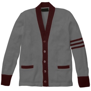 Cardigan en tricot noir et rouge contrastant pour femmes, col en V, manches longues, style classique, boutons sur le devant, design avec poches - Product Image 6