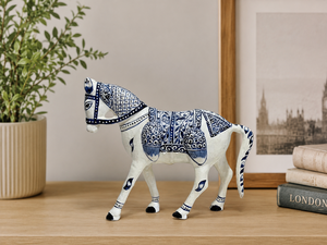 Handcrafted Metal Blue Pottery Horse Figurine Floral Enamel Design NIRMALA HANDICRAFTS Traditional Indian Home Tabletop - Product Image 1