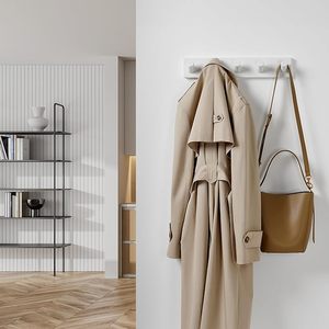 Perchero de Pared Moderno Blanco de Madera con 5 Ganchos - Solución de Almacenamiento Duradera, Impermeable y Ecológica - Product Image 5
