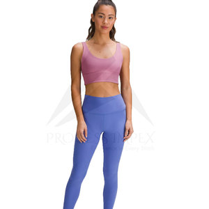 Sujetador deportivo acanalado sin costuras para mujer, cuello redondo, soporte medio, ropa deportiva para yoga, color rosa sólido, transpirable, licra, poliéster - Product Image 5
