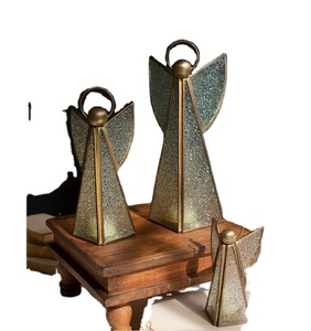 Grande décoration décorative de Noël en métal Angles en verre et en métal Table Top Christmas Artware Used - Product Image 1