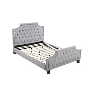 Letto matrimoniale tradizionale americano 1 pz in polifibra grigia con testiera e pediera trapuntate a bottoni, mobili imbottiti per camera da letto - Product Image 3