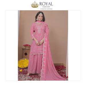 Suministro Directo de Fábrica al por Mayor: Traje Sharara de Georgette Sintético Pesado con Dupatta de Georgette y Bordados, Estilo Indio - Product Image 3