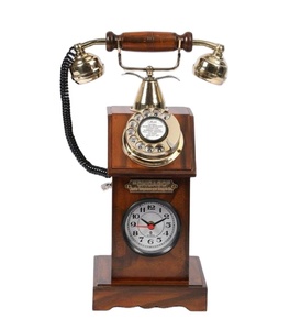 Téléphone Antique en bois classique avec horloge ligne fixe de Style Vintage traditionnel fonctionnant pour la décoration cadeau de bureau à domicile exclusif - Product Image 1