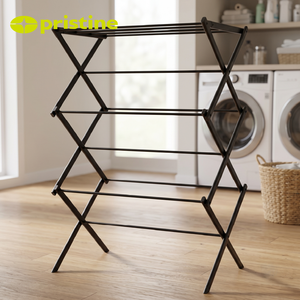 Foldable Metal Three-Layer <b>Standing</b> Type Bathroom Minimalist Design Rust Resistant Carbon Steel Construction Clothing Organizer - Product Image 4