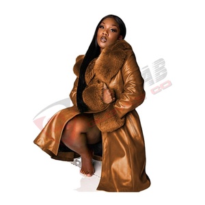 Abrigo Largo de Cuero Vacuno para Mujer, con Cuello de Piel Marrón, Transpirable, de Fabricantes Profesionales, con Cinturón - Product Image 6