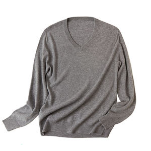 Pulls en tricot uni à manches longues pour hommes, pull en cachemire pur à col en V tricoté sur mesure, de haute qualité et lourd - Product Image 1