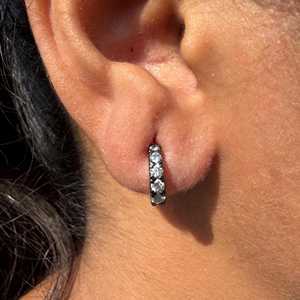 Black Rhodium Diamond Huggie Earrings 1 Ct Round Cut Lab Grown Half Hoops Push Back Vintage <b>Huggies</b> 14k 18k <b>Solid</b> <b>Gold</b> Wholesale - Product Image 6