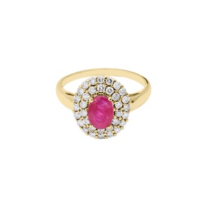 Natural Oval Ruby 14K White Gold Double Halo Engagement Ring | Diamond Cluster Fine Jewelry Gift for Women - Product Image 2