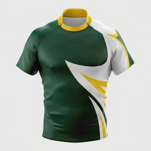 เสื้อรักบี้ผู้ชายสั่งทำพิเศษ สีเขียว ขาว เหลือง พิมพ์ลายแบบซับลิเมชั่น แขนสั้น ทรงปกติ ระบายเหงื่อได้ดี พร้อมโลโก้สั่งทำ - Product Image 2