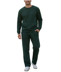 Ensemble sweat-shirt et pantalon pour homme, vert uni, col rond, tricoté, décontracté, pour l'automne - Product Image 1