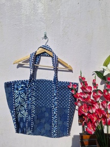 <b>Vintage</b> Lightweight Indigo Solid Color Cotton <b>Tote</b> <b>Bag</b> Handmade Shoulder <b>Bag</b> Quilted Market <b>Tote</b> Reusable Shopping <b>Bag</b> Women - Product Image 3