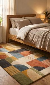 Modern <b>Abstract</b> Block Patchwork Wool Anti-Slip Area Rug Soft Tufted Terracotta Yellow Blue Green Grey Multi Color Living Room - Product Image 4