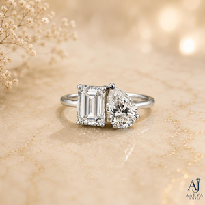 Anillo de Compromiso con Dos Piedras, Corte Esmeralda y Corte Pera, Anillo de Moissanita, Joyería de Lujo para Mujer - Product Image 4