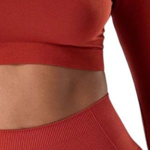 <b>Red</b> Women's Seamless Long Sleeve <b>Crop</b> <b>Top</b> Compression Gym Shirt Fitness Yoga Workout Activewear Stretch Athletic Training Wear Q - Product Image 6