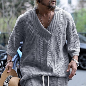 Traje Deportivo de Verano de Punto Transpirable de Alta Calidad para Hombre, Camiseta de Manga Corta con Cuello en V Informal y Moderna, y Pantalones Versátiles - Product Image 5