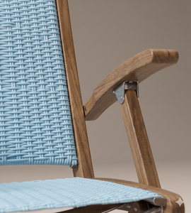 Chaise pliante moderne d'extérieur en bois bleu clair, chaise de bistrot en osier pour jardin et terrasse, chaise de plage en teck de qualité supérieure - Product Image 4