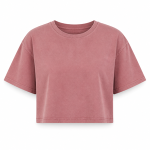 T-shirt court ample à col rond pour femme en jersey de coton enzymatique rose poudré, manches courtes, style décontracté - Product Image 2