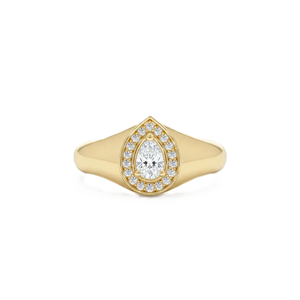 Pave Halo <b>Ring</b> Pear & Round Lab Created Diamond <b>Ring</b> Halo <b>Ring</b> Vintage Style 14K Solid Gold Signet <b>Ring</b> Teardrop <b>Statement</b> <b>Ring</b> - Product Image 1