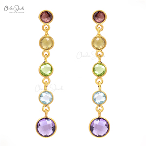 Asian Manufacturer 925 Sterling Silver Yellow <b>Gold</b> Plated Multi Gemstone Dainty <b>Dangling</b> <b>Earrings</b> Free Shipping Available - Product Image 1