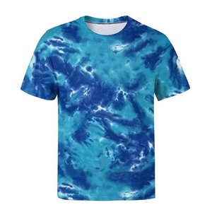 <b>Men's</b> <b>Tie</b>-Dye Short Sleeve O-Neck Casual Knitted T-Shirt Regular Fit Blue <b>Black</b> Pattern Print - Product Image 5