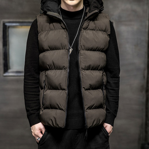 Men's Hooded Canvas Sleeveless Lightweight Puffer Jacket Functional <b>Waterproof</b> Windproof Breathable <b>Warm</b> Outdoor Winter Front - Product Image 2
