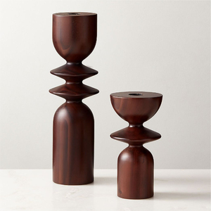 Porte-bougies sur pied en bois naturel, ensemble de bougeoirs en forme de colonne, finition vieillie, pour la décoration de la maison et des événements - Product Image 6