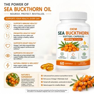 Gélules d'argousier OEM ODM 500mg pour la nutrition de la peau et des cheveux, capsules d'huile pure d'Hippophae Rhamnoides pour le bien-être quotidien - Product Image 3