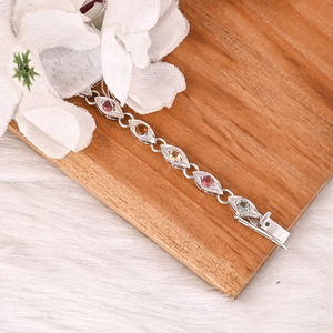 สร้อยข้อมือเทนนิสประดับทัวร์มาลีนสีชมพูธรรมชาติ ซิทริน และเลมอนโทแพซ ทำจากเงินแท้ 925 - ของขวัญสุดหรูสำหรับงานปาร์ตี้ - Product Image 3