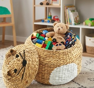 Handwoven Water Hyacinth Animal Storage <b>Basket</b> with Lid Cat Shaped <b>Wicker</b> Toy <b>Basket</b> for Kids Nursery, Playroom, Bedroom - Product Image 5