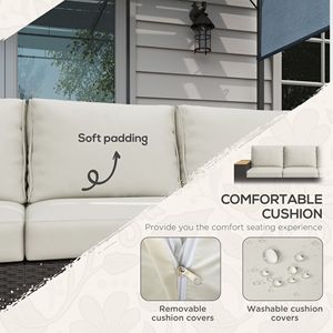 Divano da Esterno a 3 Posti in Rattan PE Beige con Cuscini e Braccioli Effetto Legno per Ville e Strutture Sportive - Product Image 4