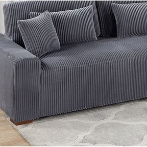 Divano Sezionale Moderno a 2 Pezzi XL in Tessuto Corduroy Felpato Grigio Scuro per Soggiorno - Divano LAF con Chaise Longue RAF - Product Image 5