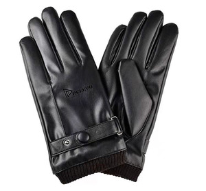 Gants d'hiver en cuir PU pour hommes et femmes, gants thermiques chauds pour écran tactile, avec doublure en cuir, gants de moto pour hommes - Product Image 4
