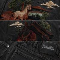 Jean cargo Y2K ample, personnalisé, de luxe, de créateur, surdimensionné, délavé au soleil, vintage, vieilli, avec broderie 3D et motifs graphiques intégraux, OEM