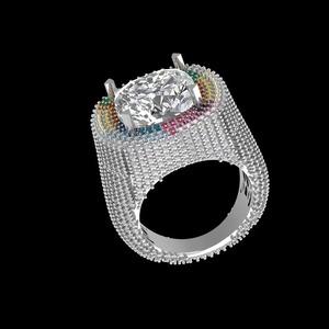Bague pour homme plaquée rhodium argenté, sertie de pierres CZ multicolores, style hip-hop, bijou de luxe tendance - Product Image 2