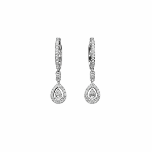 ต่างหูเพชรทรงหยดน้ำ DEF Color VS VVS Clarity Pear Round Lab Grown Diamond  แบบห่วง  ทองคำแท้ 10K 14K  ได้รับการรับรองจาก IGI - Product Image 1