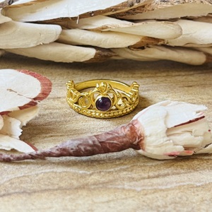Hot Selling Chevron Crown <b>Ring</b> Amethyst Brass Tiara <b>Ring</b> 18k Gold Plated Filigree Texture <b>Ring</b> Vintage Wholesale <b>Statement</b> <b>Ring</b> - Product Image 1