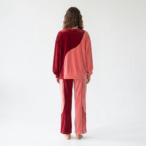 Conjunto Deportivo de Terciopelo Bordado para Mujer, Sudadera con Cuello Redondo y Bloques de Color, Pantalones, Ropa Casual de Invierno Personalizada - Product Image 6