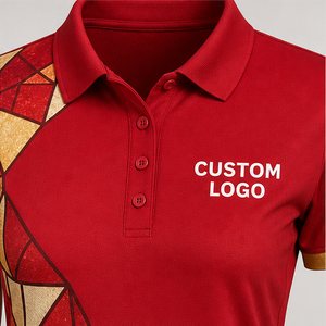 Camiseta Polo Personalizada para Mujer con Mosaico de Vidrio Teñido en Rojo y Dorado, de Secado Rápido, Transpirable, Manga Corta, Uniforme de Golf de Alto Rendimiento WPS-0868 - Product Image 5