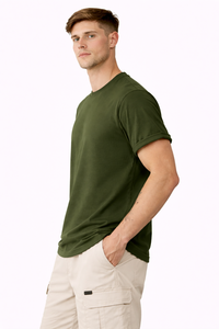 Camiseta de Hombre Verde Oliva, Mezcla de Algodón, Cuello Redondo, Casual, de Verano, Manga Corta, para Comodidad Diaria - Product Image 2