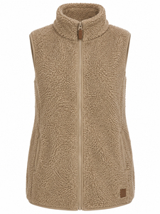 Chaleco de Forro Polar Sherpa Beige Personalizado para Mujer, con Cierre Completo, Cuello Alto, Sin Mangas, para Exteriores, Venta al Por Mayor, Fabricante OEM - Product Image 3