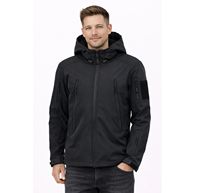 Veste tactique softshell noire à capuche pour homme – Manteau d'extérieur résistant à l'eau avec fermeture éclair et poches utilitaires multi-zippées
