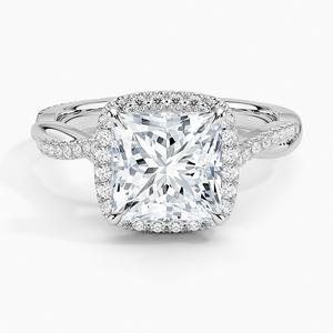 Bague de fiançailles en diamant taille coussin, or jaune, sertie pavé, bijoux fins classiques pour femme - Product Image 4