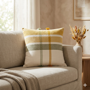 100% Cotton Tufted Modern Striped Square <b>Throw</b> <b>Pillow</b> Removable Washable Home Sofa <b>Decor</b> - Product Image 1