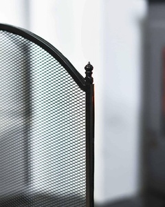 Cambridge Arch Metal Fireplace <b>Screen</b> Three Panel Folding Fine Mesh Spark Guard Freestanding Hearth <b>Protector</b> Black Finish - Product Image 2