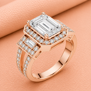 Bague de fiançailles en or rose avec halo de diamants de laboratoire taille émeraude, bijoux de mariage vintage de luxe, cadeau pour femme VVS1-VVS2 - Product Image 2