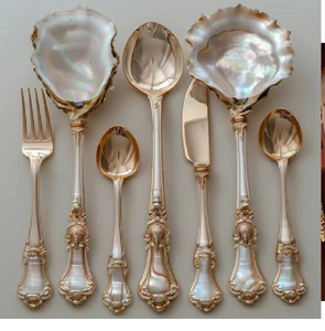 Ensemble de couverts dorés ornés dans une boîte rouge luxueuse. Style vintage exquis pour des repas élégants. Maintenant disponible à prix de gros. - Product Image 2