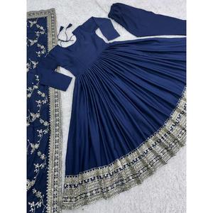 DESIGNER CHINON BRODERIE SEQUENCE TRAVAIL ROBE BAS AVEC DUPATTA BLEU - Product Image 5